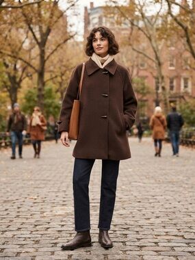 Women's Dark Brown Wool Blend Toggle Coat